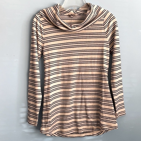 𝅺new Talbots Black Beige Stripes Cowl Neck Top US MP - Picture 1 of 6